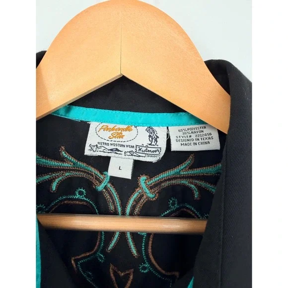 Panhandle Slim Womens L Western Shirt Black Embroidered Rhinestone Snap - Picture 3 of 11